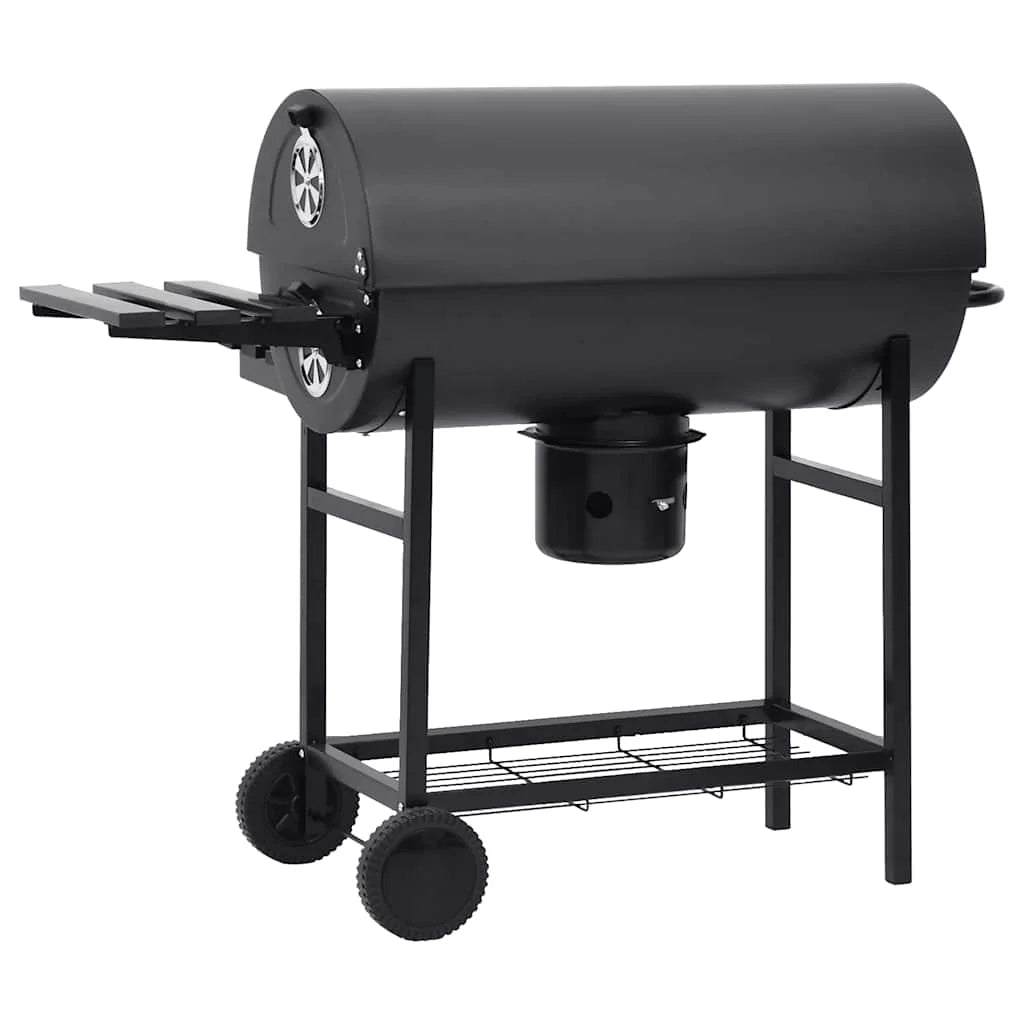 2026 Barbacoa con ruedas y estantes, negra, acero, 115 x 85 x 95 cm, barbacoa exterior