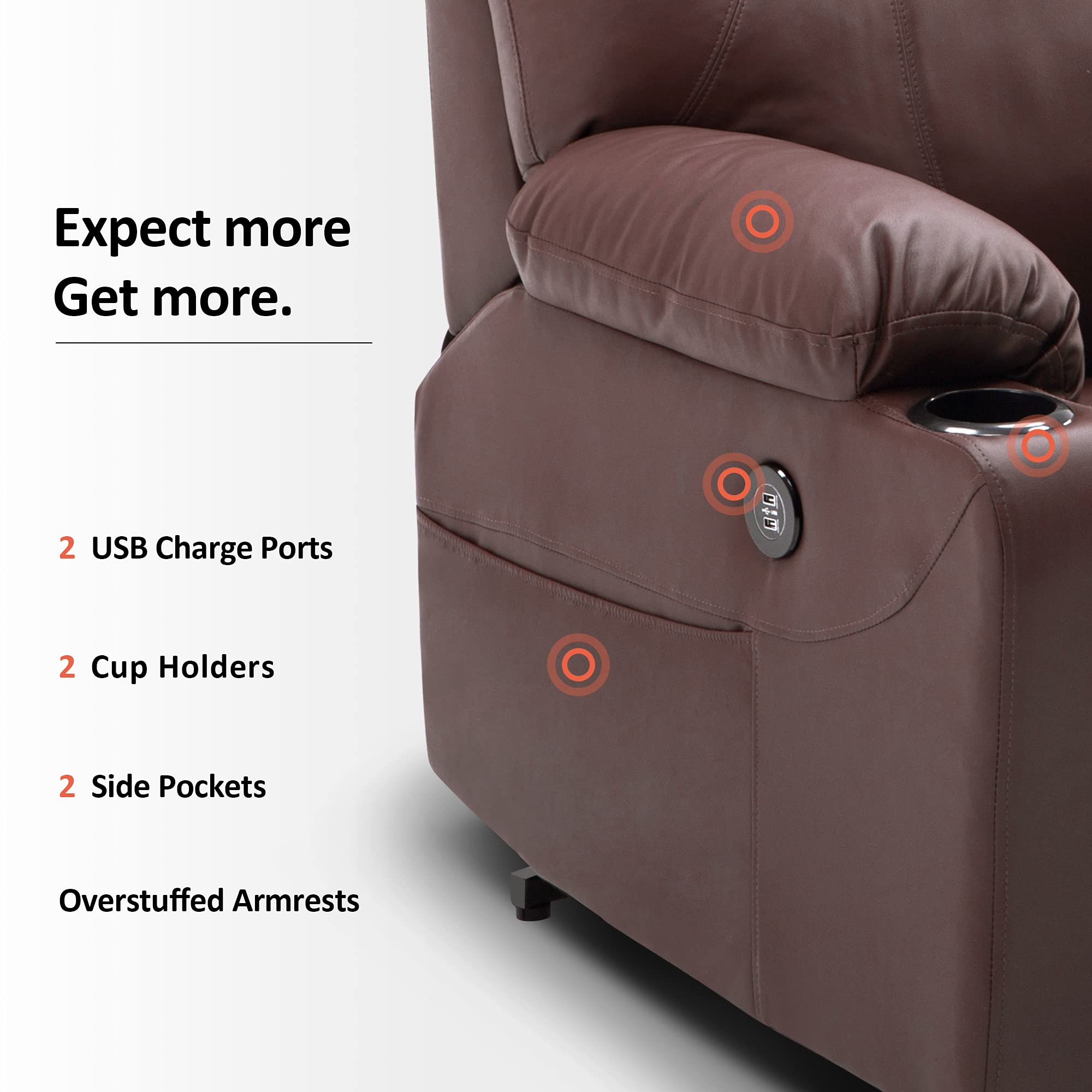 Mcombo Sillón Reclinable Eléctrico con Masaje y Carga USB