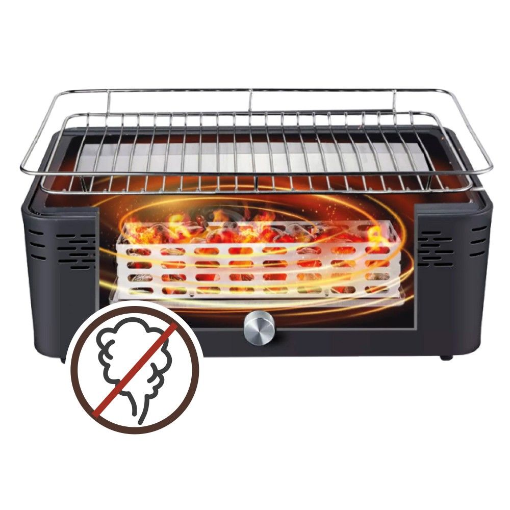 Aktywny przenośny grill węglowy, akumulatorowy, bezdymny, wymiary 45 x 28 x 19 cm, z zabezpieczeniem przed kapaniem
