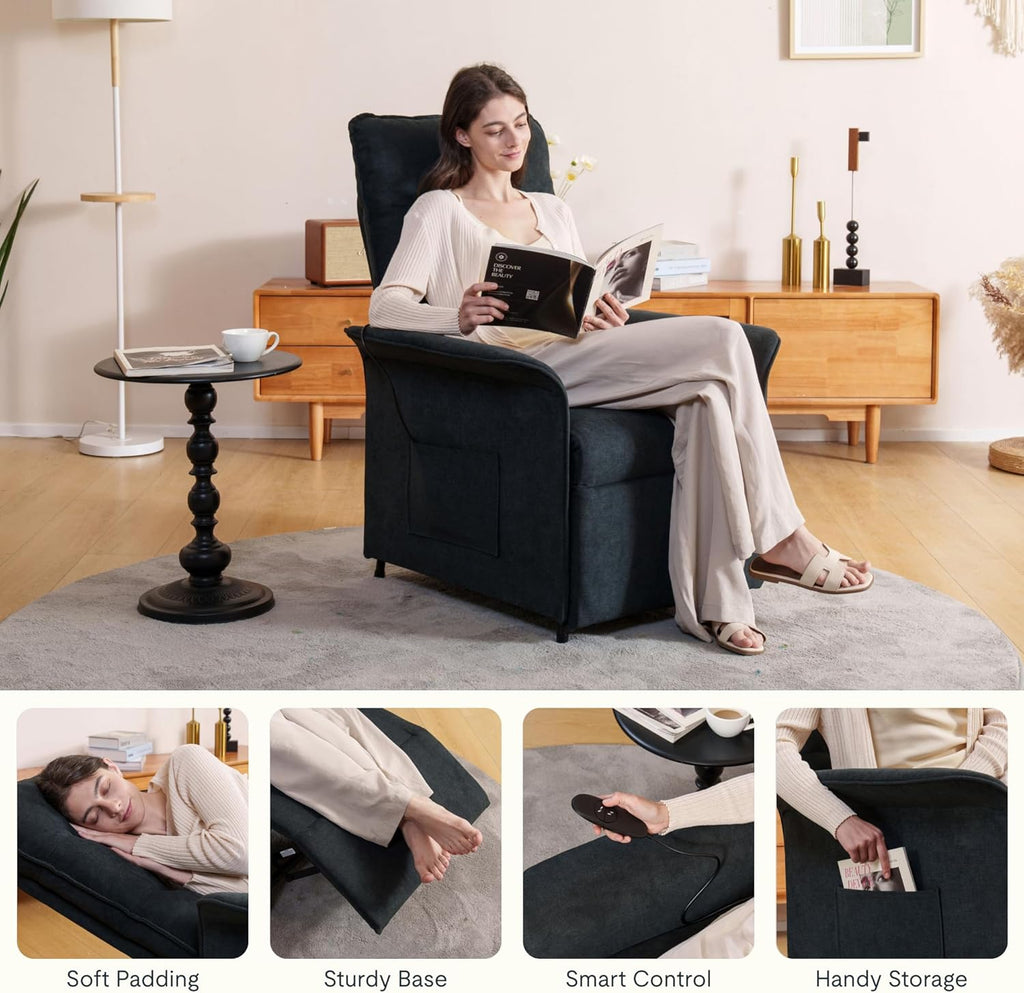 FLEXISPOT Sillón de Relax Eléctrico con Respaldo Ajustable, Reclinable de 105° a 155°, Sillon Reclinable, Sofá Relax Ergonómico Sillón para Dormitorio, Salón y Cine en casa (Gris Oscuro)
