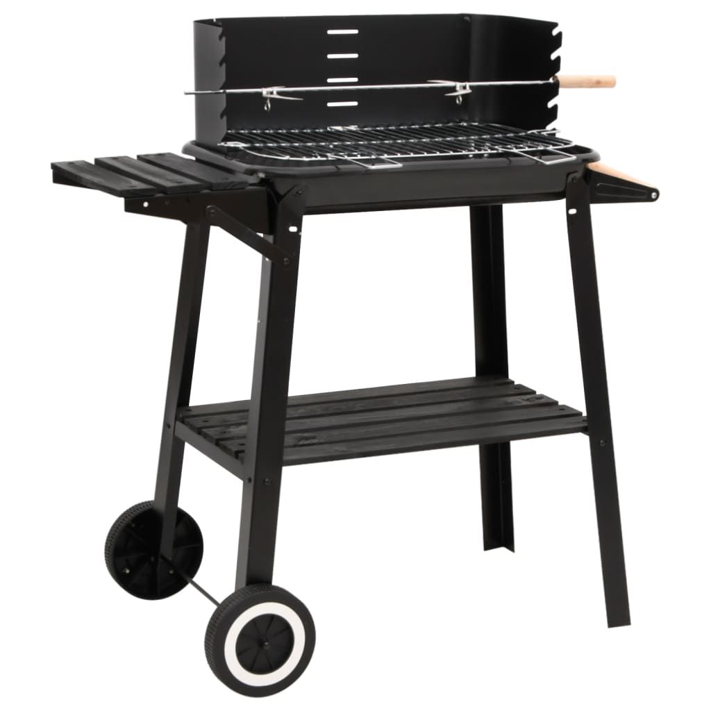 Charcoal BBQ Grill with Wheels Black Steel, VidaXL