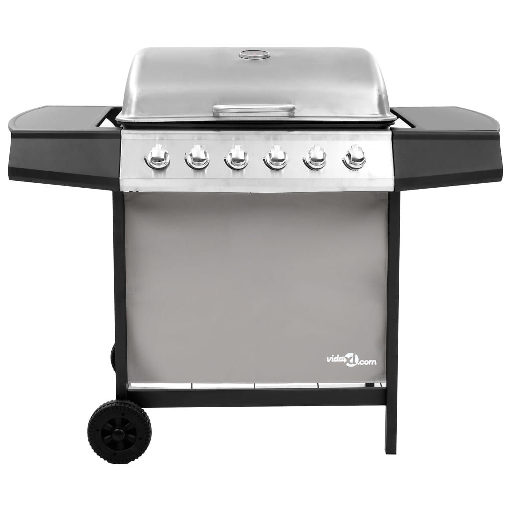 VidaXL Grill gazowy 6-palnikowy, czarno-srebrny