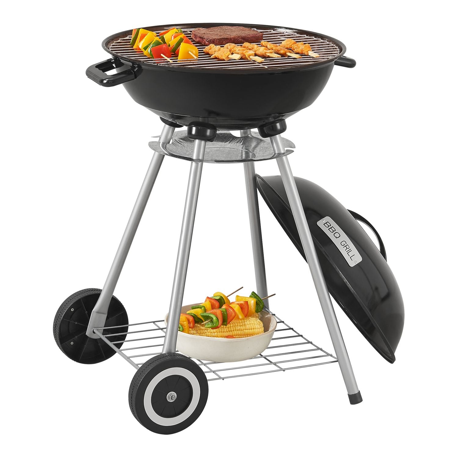 Grill kulisty węglowy Apricena z pokrywą 80x49x47cm - Czarny [casa.pro]
