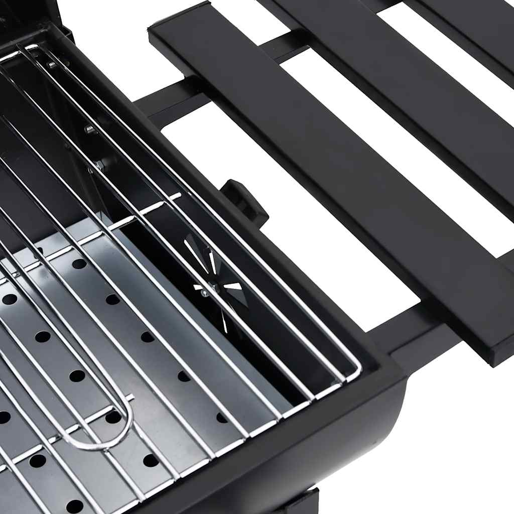2025 Grill z kółkami i półkami, czarny, stalowy, 115 x 85 x 95 cm, grill zewnętrzny