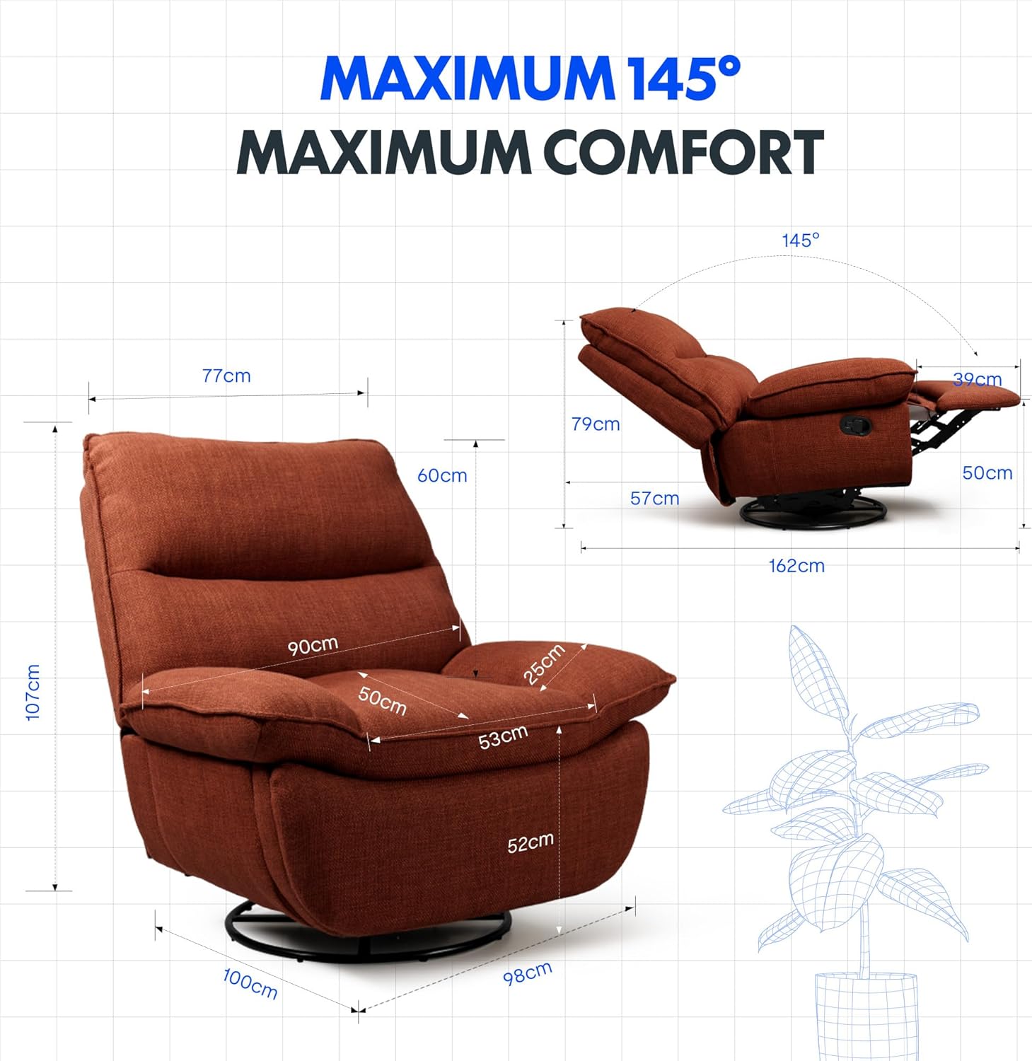 FLEXISPOT XC6 Sillón Relax, Sófa Giratorio con Función Balancín, Sillon TV con Respaldo Ajustable, Silla Reclinable para Dormitorio, Salón y Cine en Casa (Beige)
