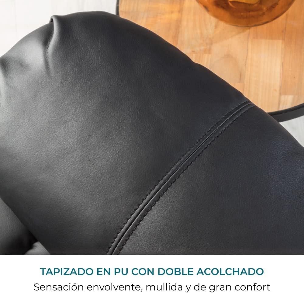 Don Descanso - Sillón Masaje Relax Calor Trevi Negro Reclinable 160º con 8 Motores Silenciosos, Calor Lumbar, Sist. Masaje 4 Zonas y Acabado en PU Anti-Cuarteo [Incluye Mando]. Ideal Gente Mayor