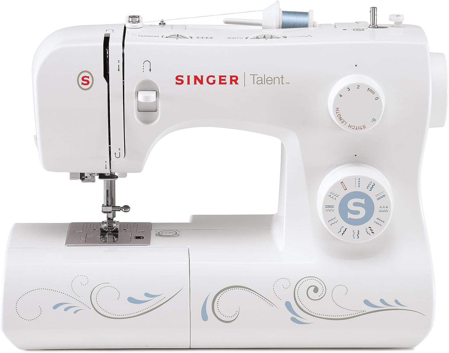Singer Talent 3323-30 Mechanical Sewing Machine with Utility Stitches, Fully Automatic One-Step Buttonhole, Zigzag Stitch up to 6 mm, Automatic Threading, Professional Sewing Machine, White Color