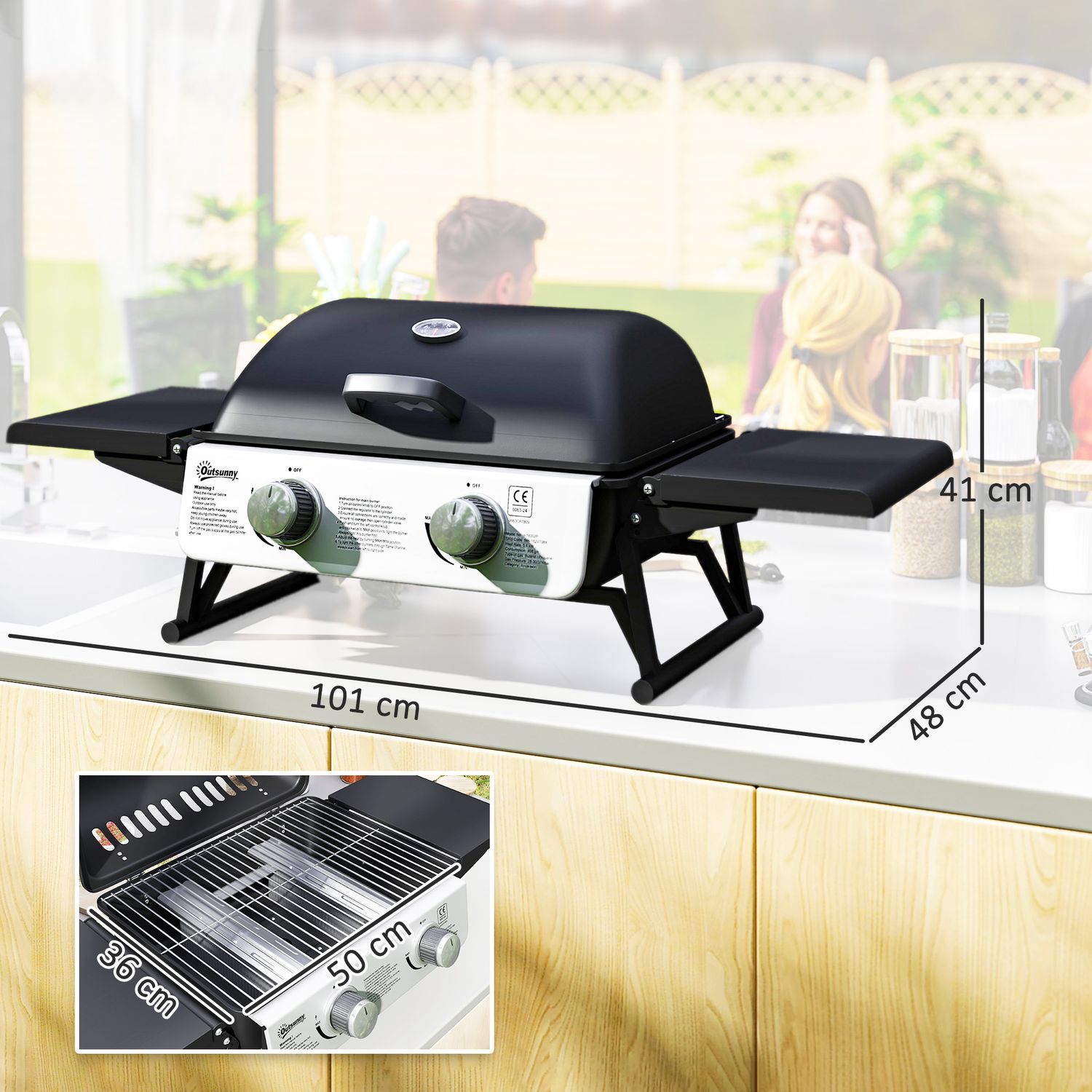 Outsunny gazowy grill ze stali nierdzewnej ABS - 101 x 48 x 41 cm. Czarny