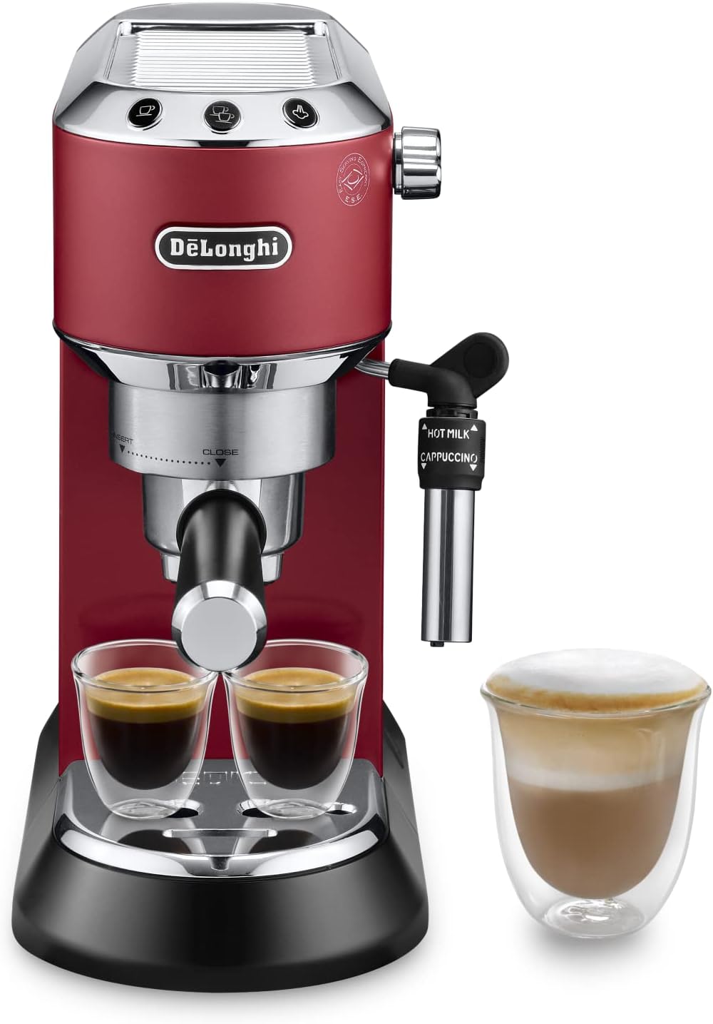 De'Longhi Dedica – Stainless Steel Pump Espresso Coffee Machine for Ground Coffee or Pods, Espresso and Cappuccino, 1.3 L Tank, Anti-Drip System, Model EC685.M, Metallic Colour