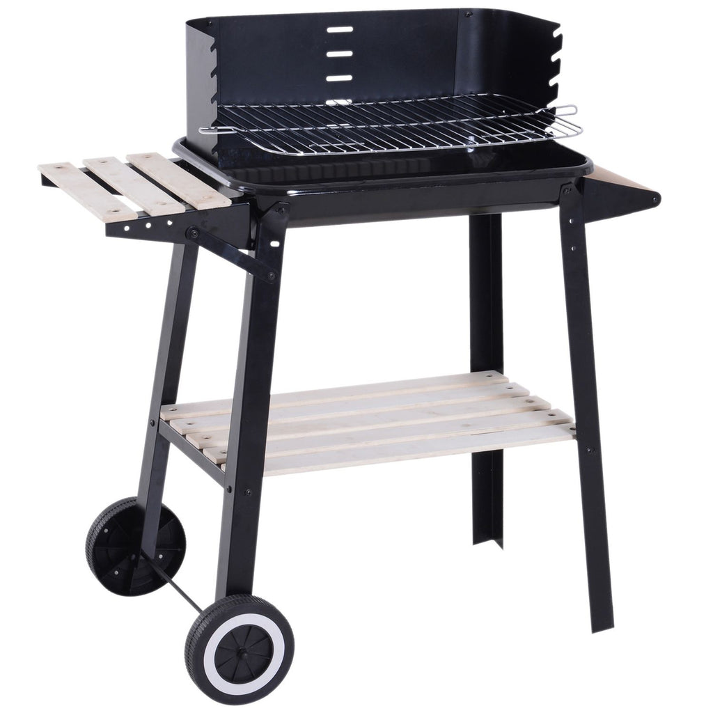 Outsunny grill węglowy z kółkami i półką 83x37x87 cm, czarny