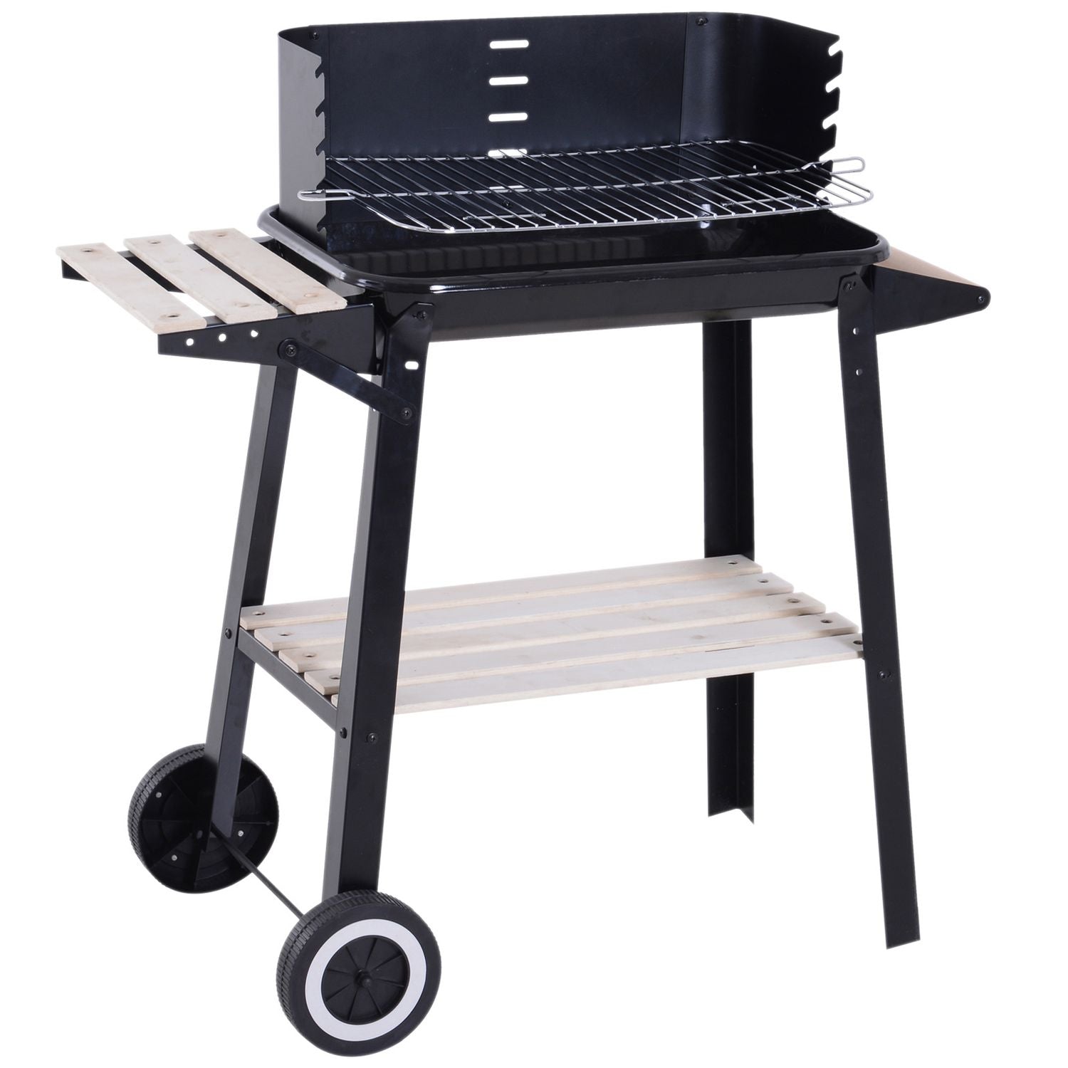 Outsunny grill węglowy z kółkami i półką 83x37x87 cm, czarny