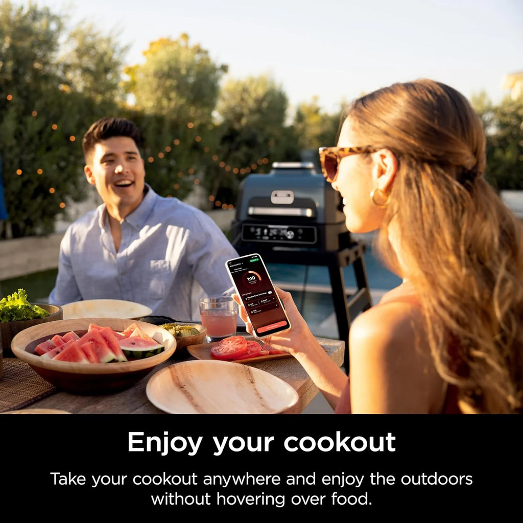 2026 Parrilla y ahumador exterior Ninja Woodfire Pro XL, termómetro, master grill 4 en 1, barbacoa ahumador, freidora de aire exterior, horno, portátil, parrilla eléctrica, gris oscuro, modelo OG850