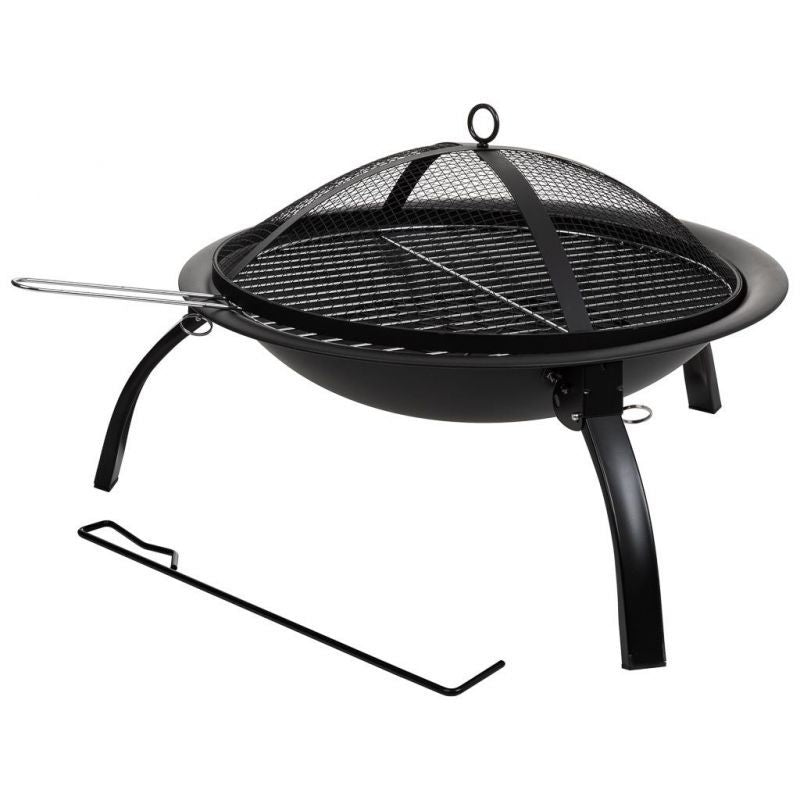 Metal garden grill with a grate - black