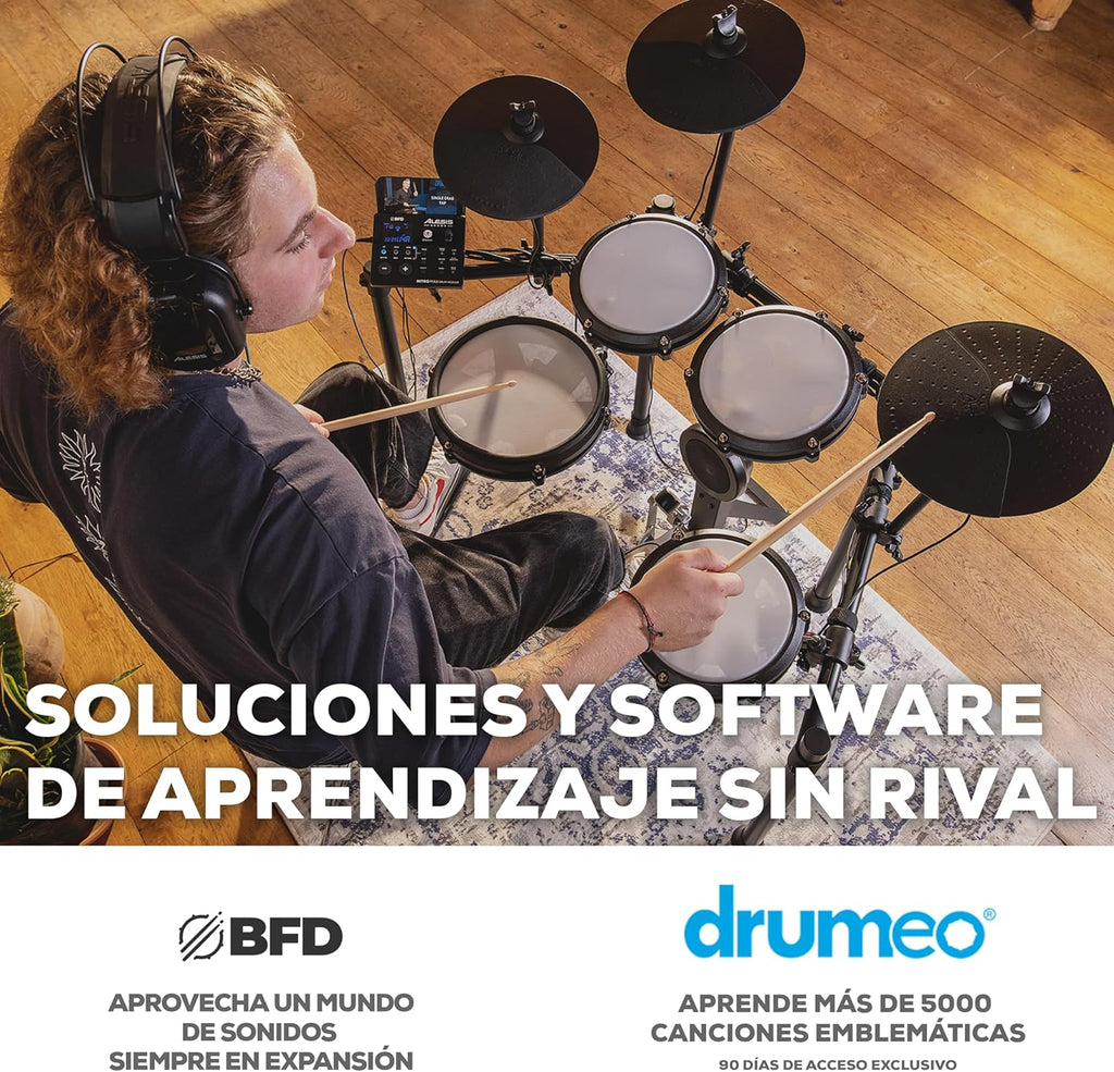 Alesis Nitro Max Kit Batería Electrónica con Parches Silenciosos de Malla, Caja de Doble Zona de 10", Bluetooth, 440+ Sonidos Auténticos, Lecciones Drumeo, USB MIDI, Pedal de Bombo
