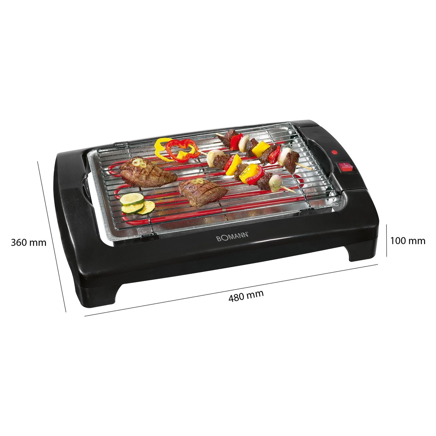 Bomann Bq 1240 - Barbacoa Eléctrica Con Parrilla Cromada De 35,5 X 24,5 Cm, 2000 W, Color Negro