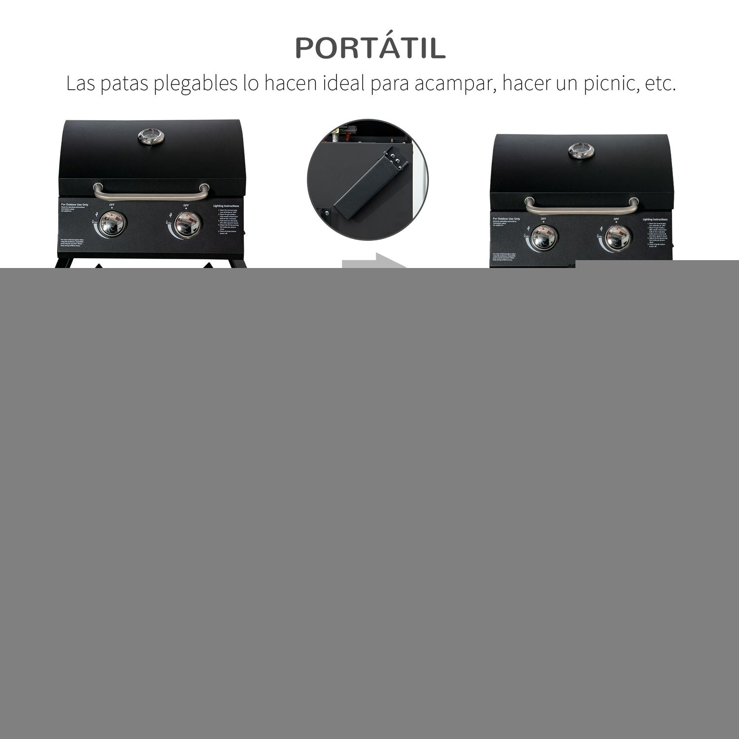 Grill gazowy stołowy ze stali węglowej 55x46,5x41 cm - outsunny.black