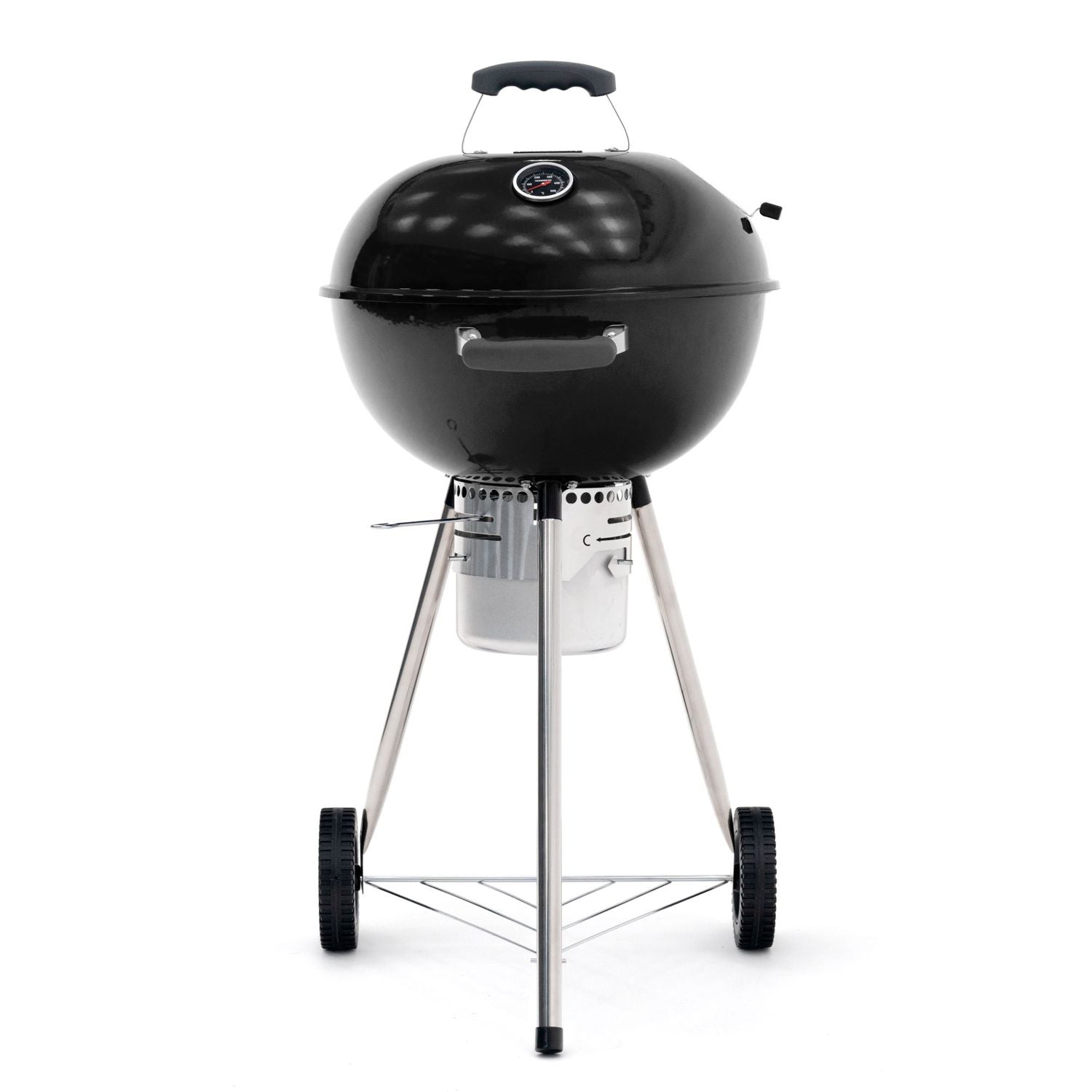 Barbacoa De Carbón Portátil Con Ruedas Kekai Yellowstone 58x47x100 Cm Redonda Con Tapa Y Encendedor Esmaltado En Negro