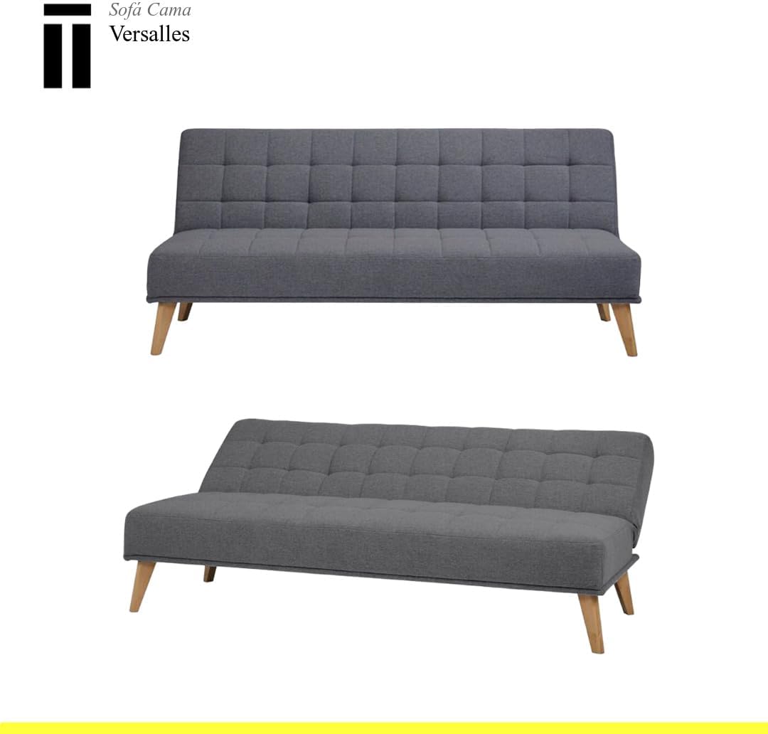 SHIITO | Modelo Versalles - Sofá Cama con Apertura Clic-Clac | Donde la Elegancia y el Confort se encuentran | Diseño Capitoné en Color Gris | 189.5 x 88 x 89 cm