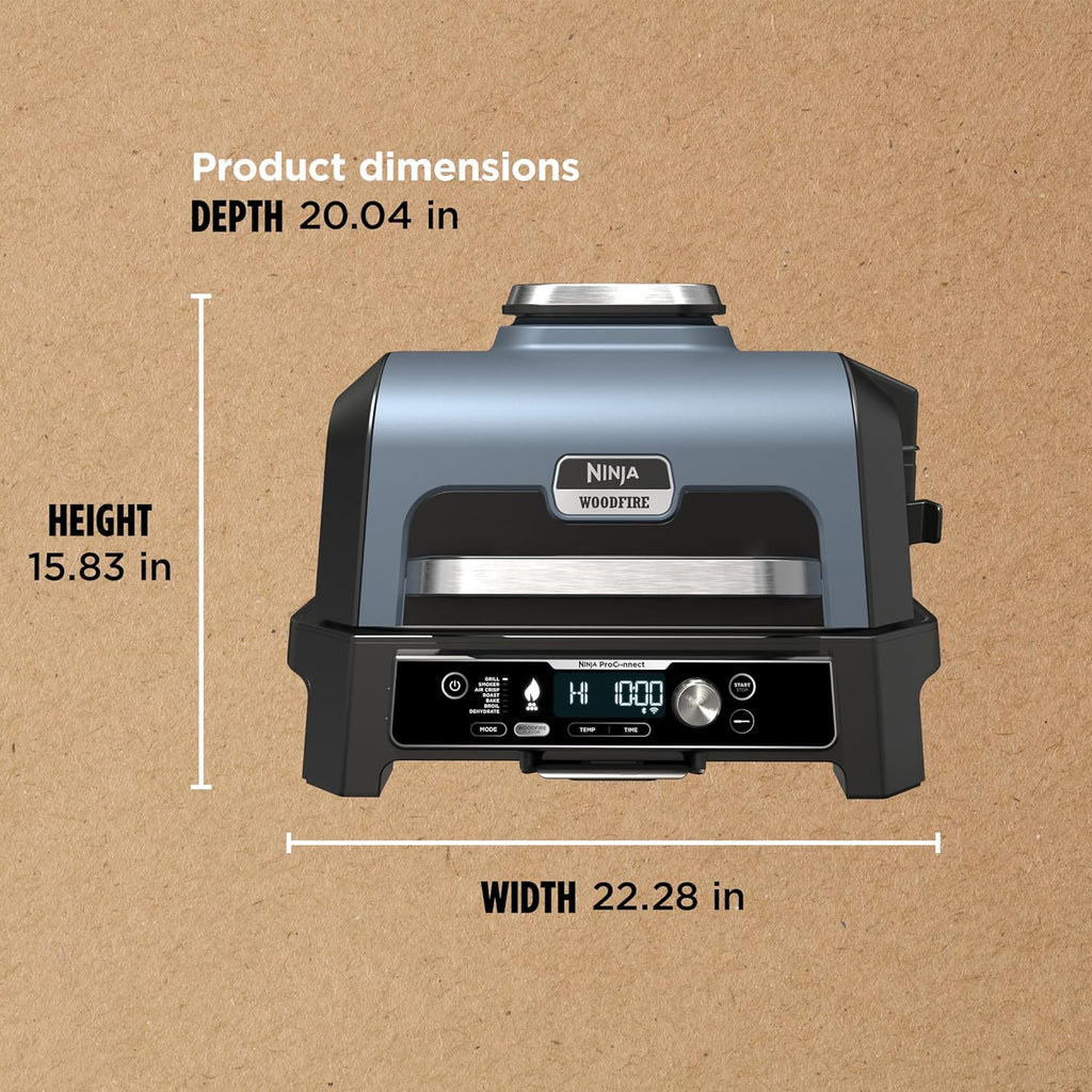 2026 Parrilla y ahumador exterior Ninja Woodfire Pro XL, termómetro, master grill 4 en 1, barbacoa ahumador, freidora de aire exterior, horno, portátil, parrilla eléctrica, gris oscuro, modelo OG850