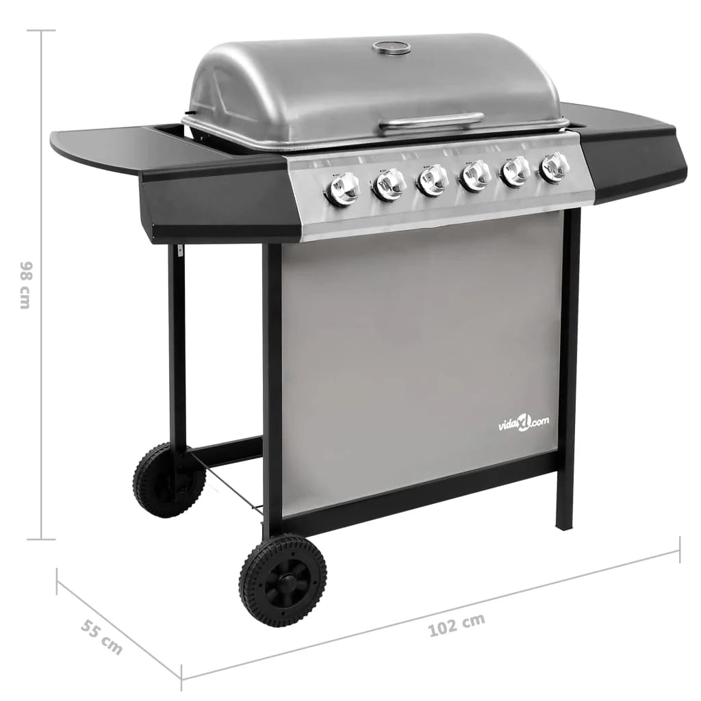 2026 Barbacoa de gas con 6 fogones negro y plateado V0288