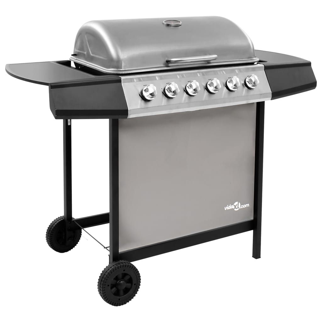 VidaXL Grill gazowy 6-palnikowy, czarno-srebrny