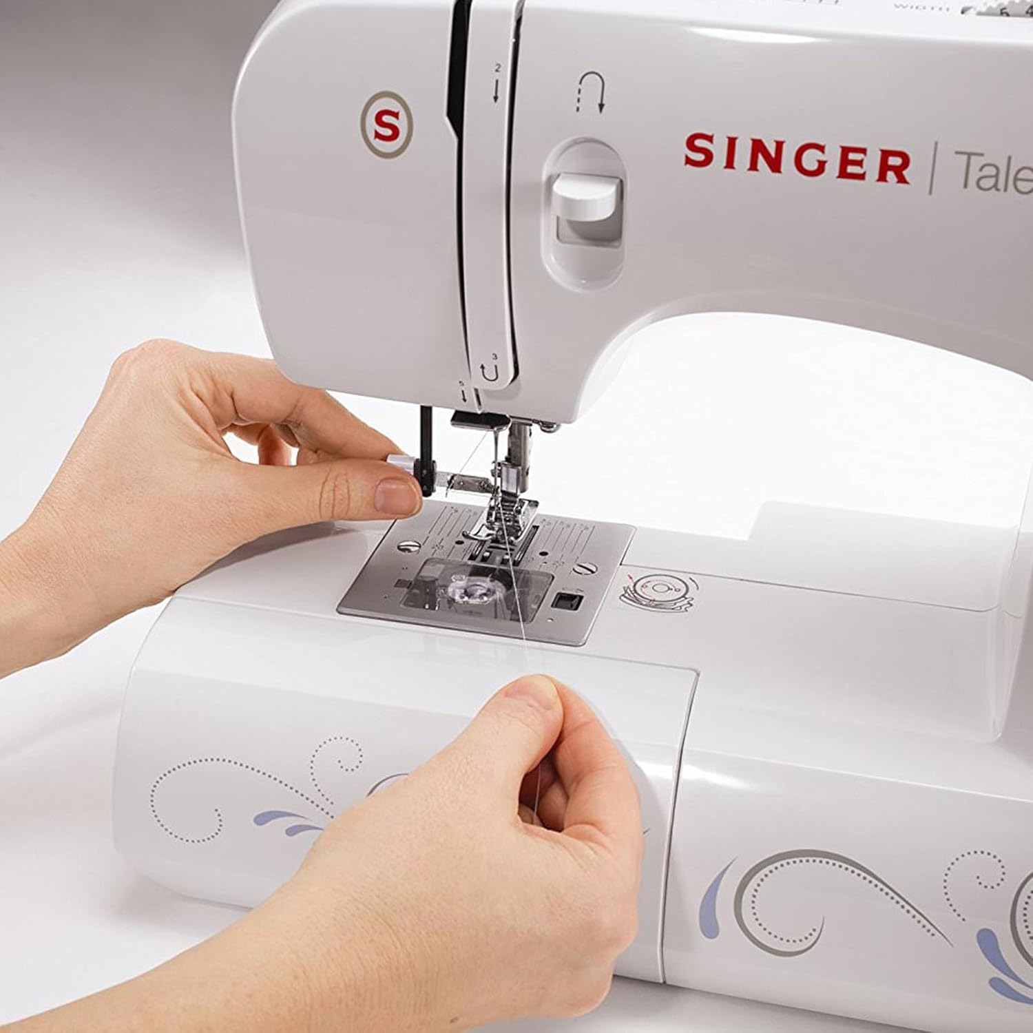Singer Talent 3323-30 Mechanical Sewing Machine with Utility Stitches, Fully Automatic One-Step Buttonhole, Zigzag Stitch up to 6 mm, Automatic Threading, Professional Sewing Machine, White Color