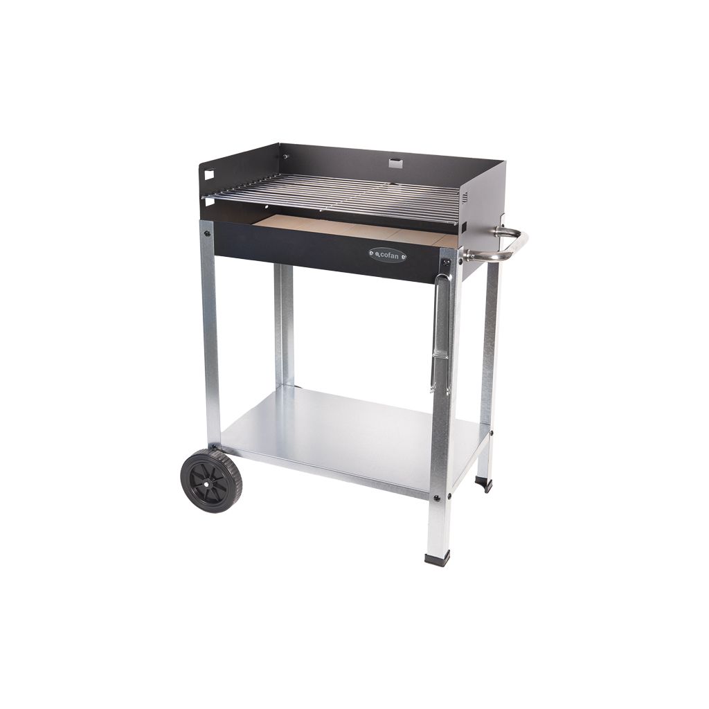 Cofan grill węglowy z kółkami | Regulowany ruszt | Z cegłą szamotową i bocznym uchwytem | Łatwy w transporcie | Duża powierzchnia grillowania | Wymiary: 56,7 x 36 x 83 cm