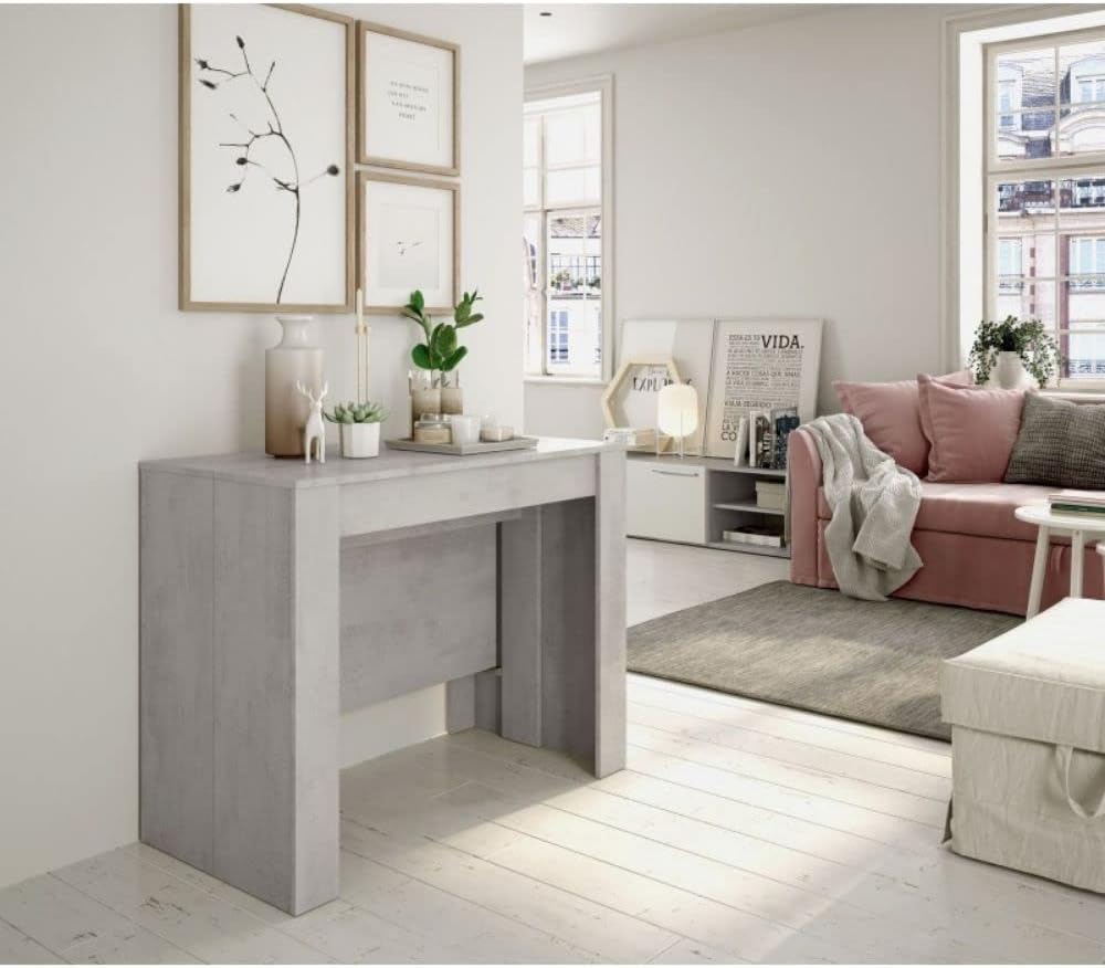 Mobelcenter - Mesa de Comedor Consola Extensible, Mesa para Salón recibidor o Cocina, Mesa Fuelle Extensible, Color Cemento (1127)
