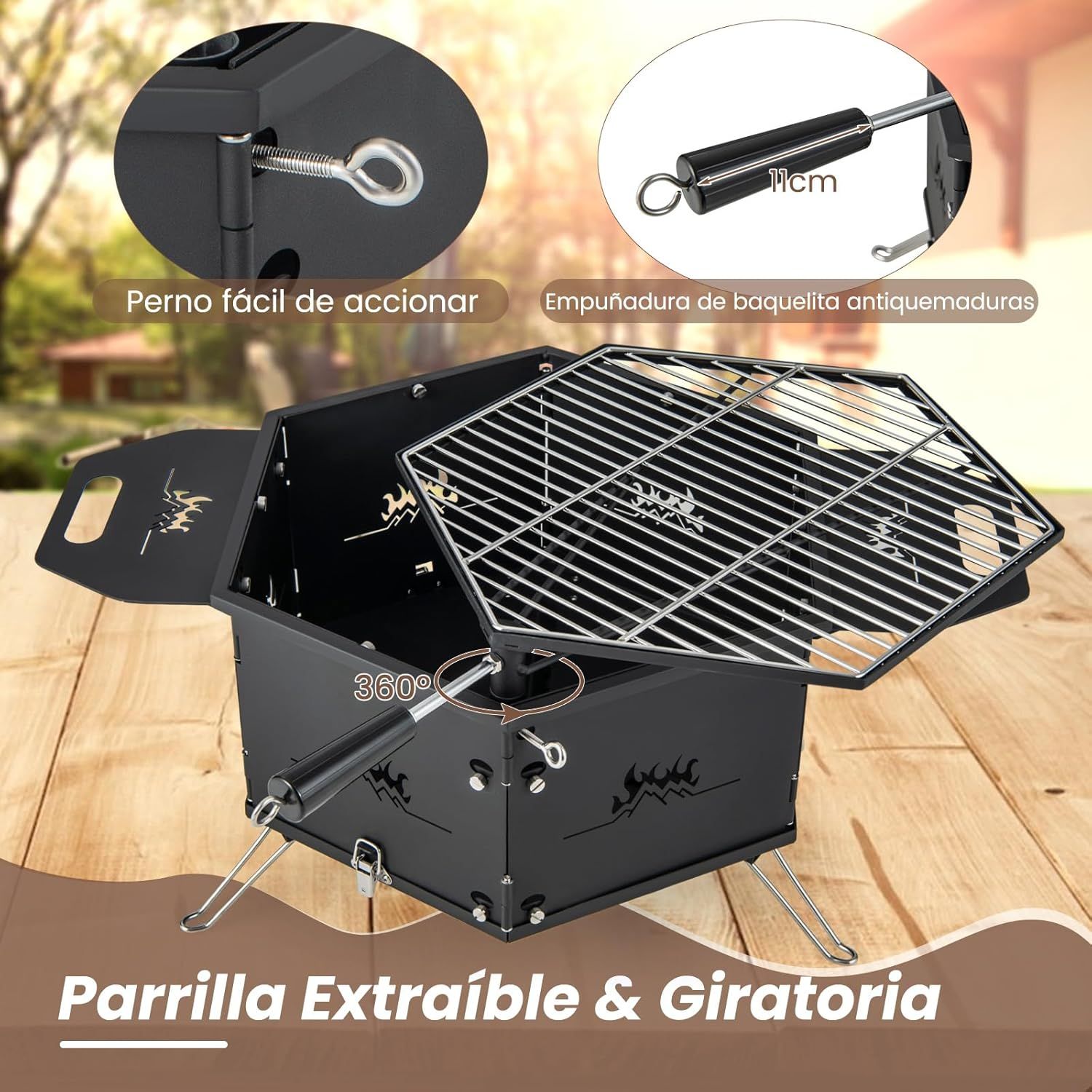 Large Charcoal Grill, Charcoal and Wood Grills with Foldable Body and Legs, Costway 77 x 74 x 38 cm