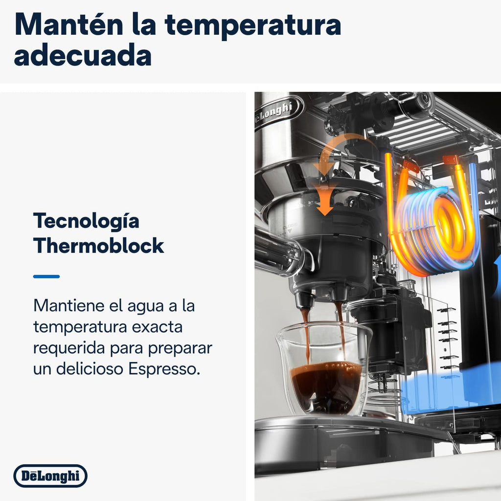 De'Longhi Dedica – Stainless Steel Pump Espresso Coffee Machine for Ground Coffee or Pods, Espresso and Cappuccino, 1.3 L Tank, Anti-Drip System, Model EC685.M, Metallic Colour