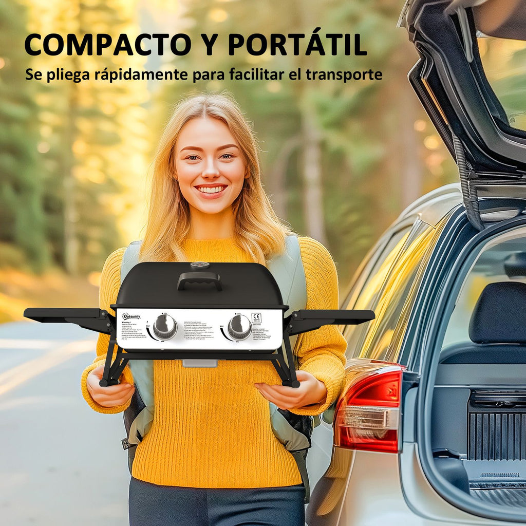 Barbacoa De Gas De Acero Inoxidable Abs Outsunny-101x48x41 Cm. Negro