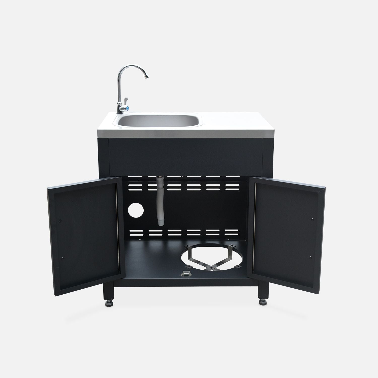 Cocina Exterior De Acero Con Fregadero De 80cm, Negro