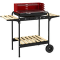 Outsunny grill węglowy, metalowy, sosnowy, 103x47x95 cm, czerwono-czarny