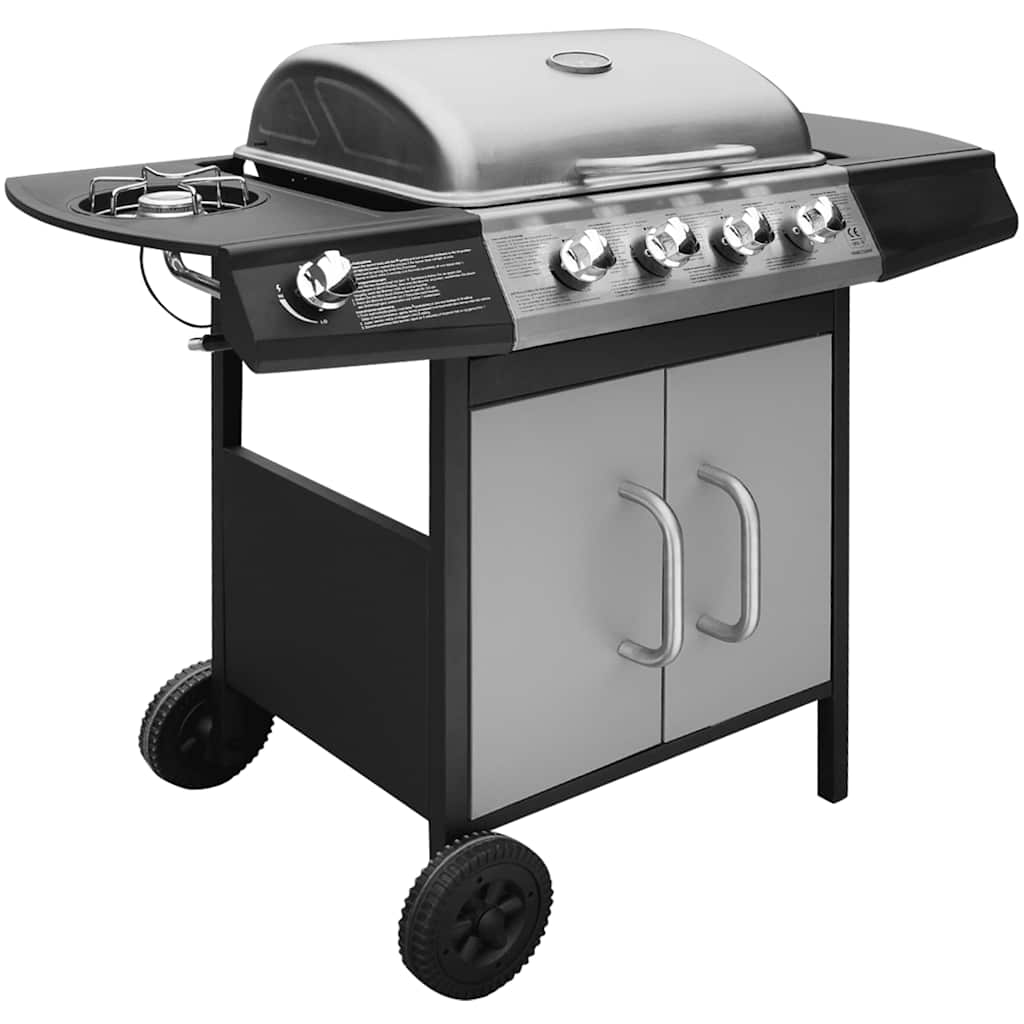 2026 Barbacoa grill de gas 4+1 zonas de cocinado negra y plateada V8143