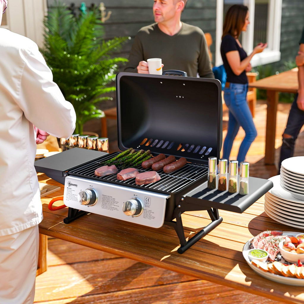 Outsunny gazowy grill ze stali nierdzewnej ABS - 101 x 48 x 41 cm. Czarny