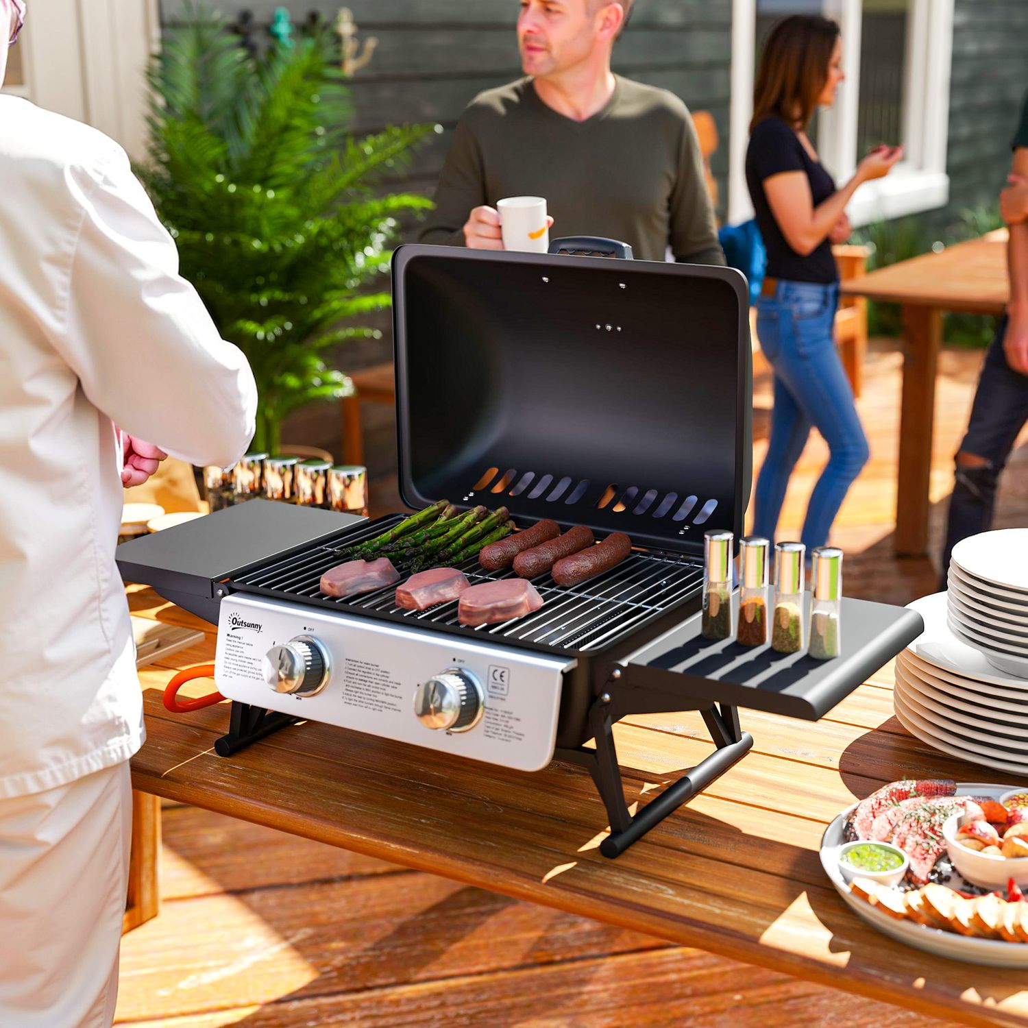 Outsunny gazowy grill ze stali nierdzewnej ABS - 101 x 48 x 41 cm. Czarny
