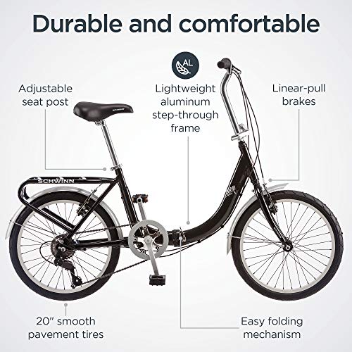 Bicicleta plegable Schwinn Loop para adultos, ruedas de 20 pulgadas, transmisión de 7 velocidades