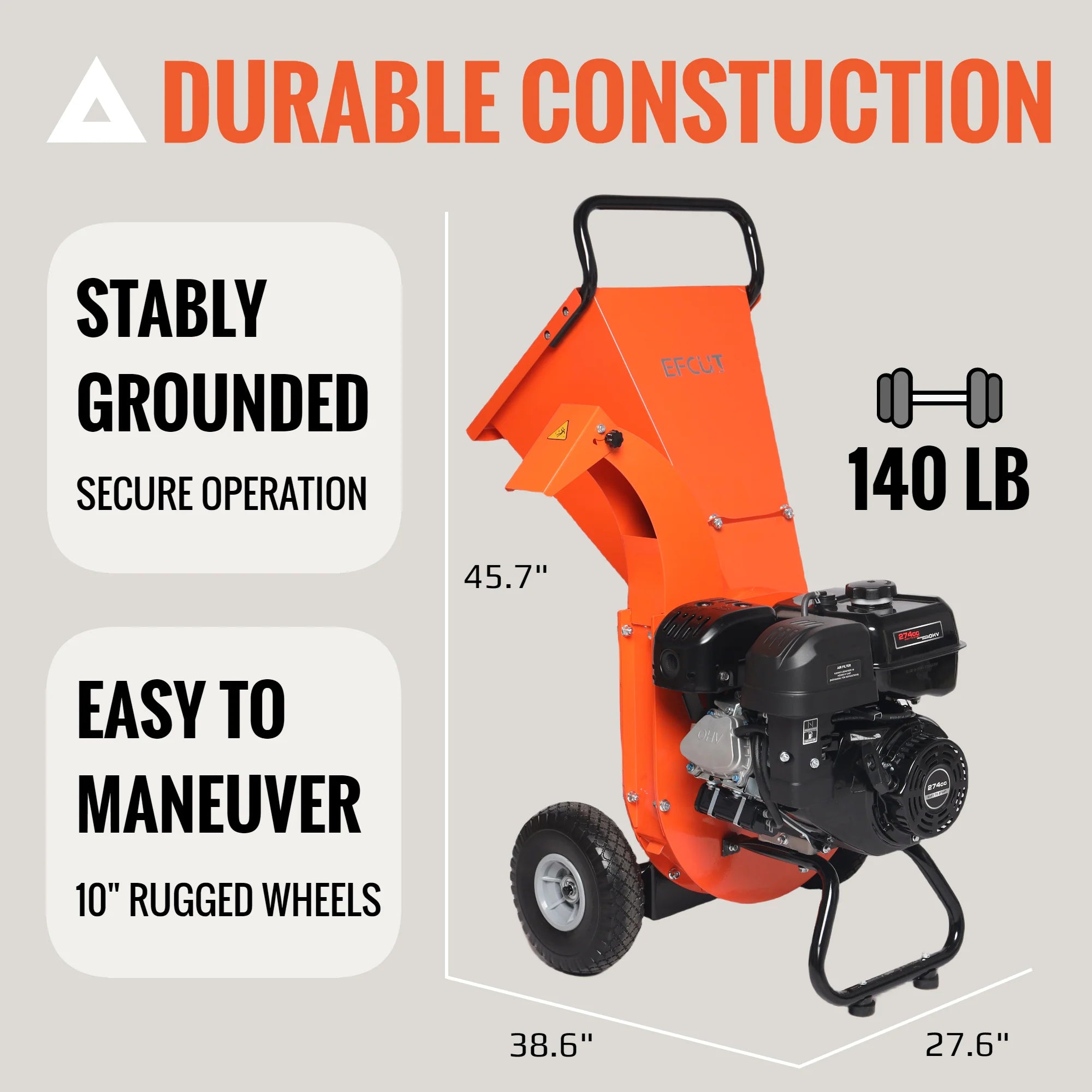 2026 Trituradora de Madera EFCUT C40 – Capacidad de 10 cm – Motor 9HP 274cc – Astilladora Térmica de Alto Rendimiento