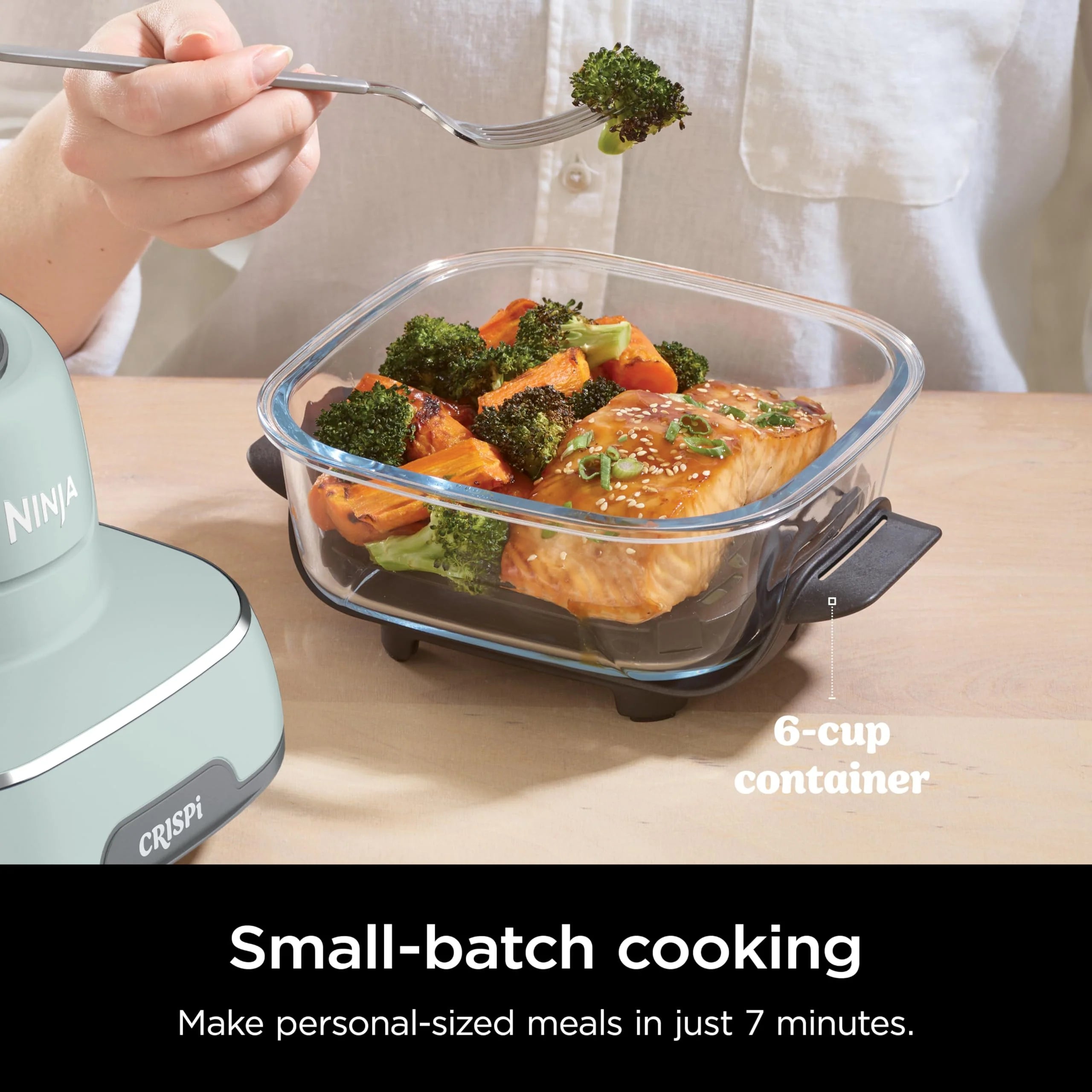 2026 Ninja Crispi Freidora de Aire Caliente, Compatible con Microondas, Congelador y Lavavajillas, Sistema de Cocina Portátil en Vidrio No Tóxico, Recipiente de Vidrio de 1,5 L con 6 Tazas y Tapas