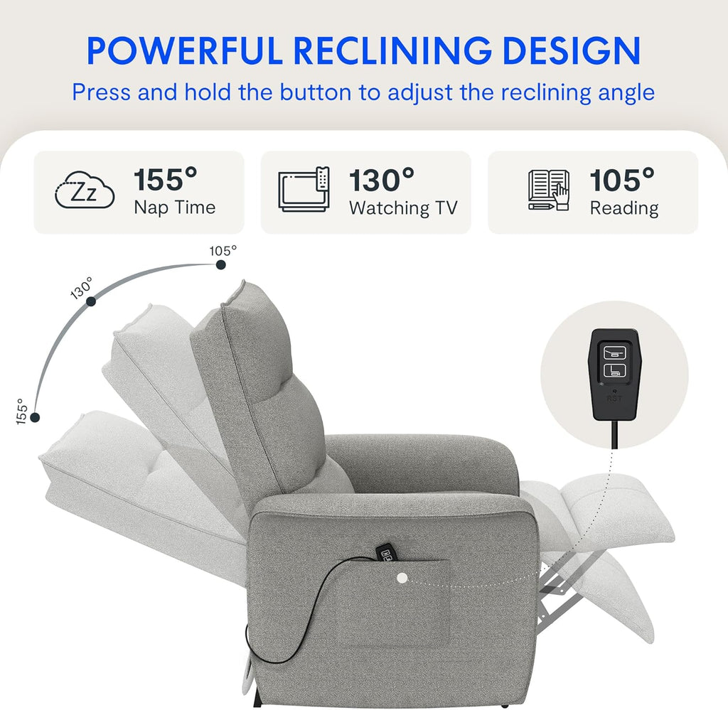 FLEXISPOT Sillón de Relax Eléctrico con Respaldo Ajustable, Reclinable de 105° a 155°, Sillon Reclinable, Sofá Relax Ergonómico Sillón para Dormitorio, Salón y Cine en casa (Gris Oscuro)