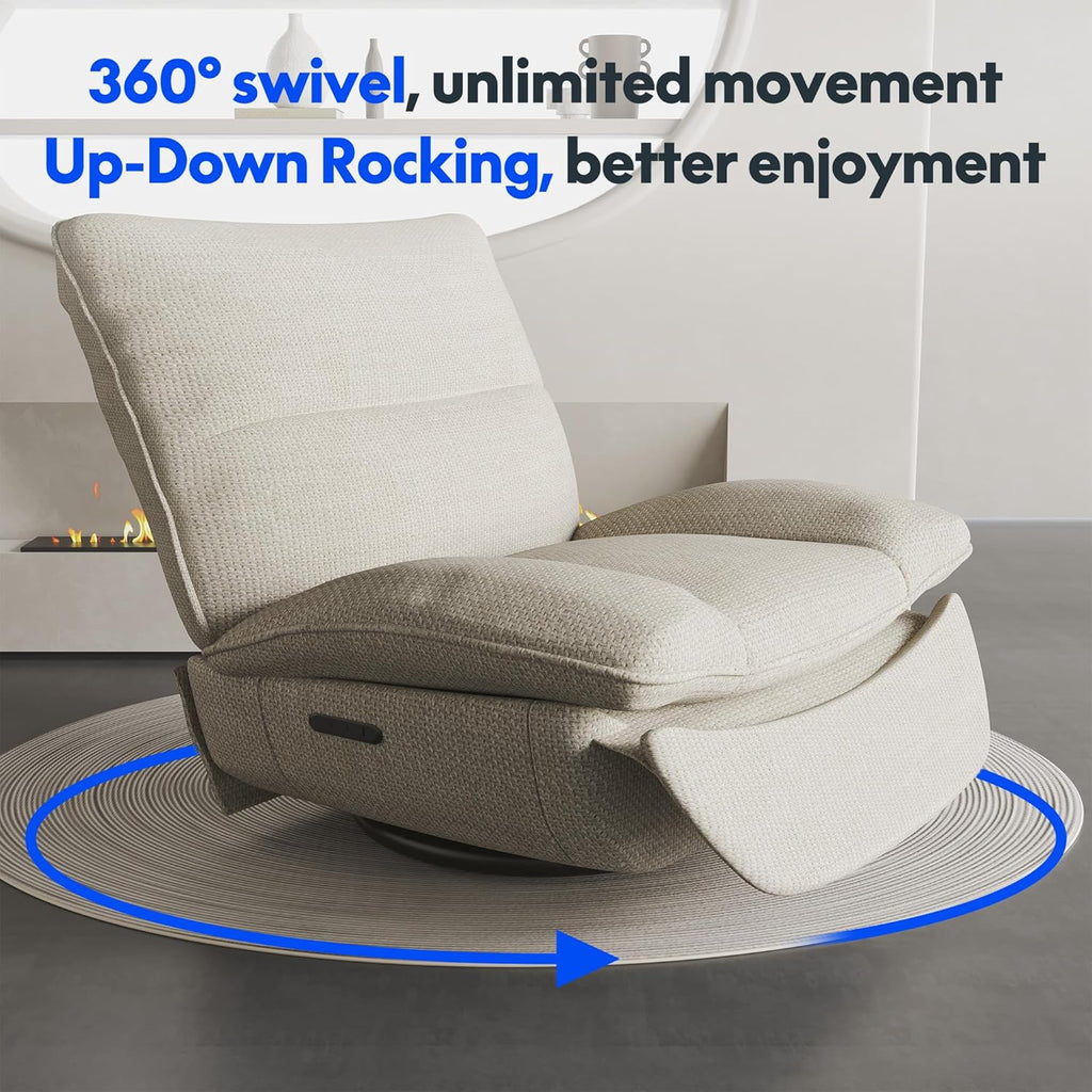 FLEXISPOT XC6 Sillón Relax, Sófa Giratorio con Función Balancín, Sillon TV con Respaldo Ajustable, Silla Reclinable para Dormitorio, Salón y Cine en Casa (Beige)