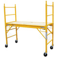 Mobile Pro Series Steel Folding Scaffold with Wood Deck, 1,000lb Load Capacity, 12ft Work Height. Compact Mini Rolling Scaffolding for Indoor Outdoor Use, with Locking Wheels.