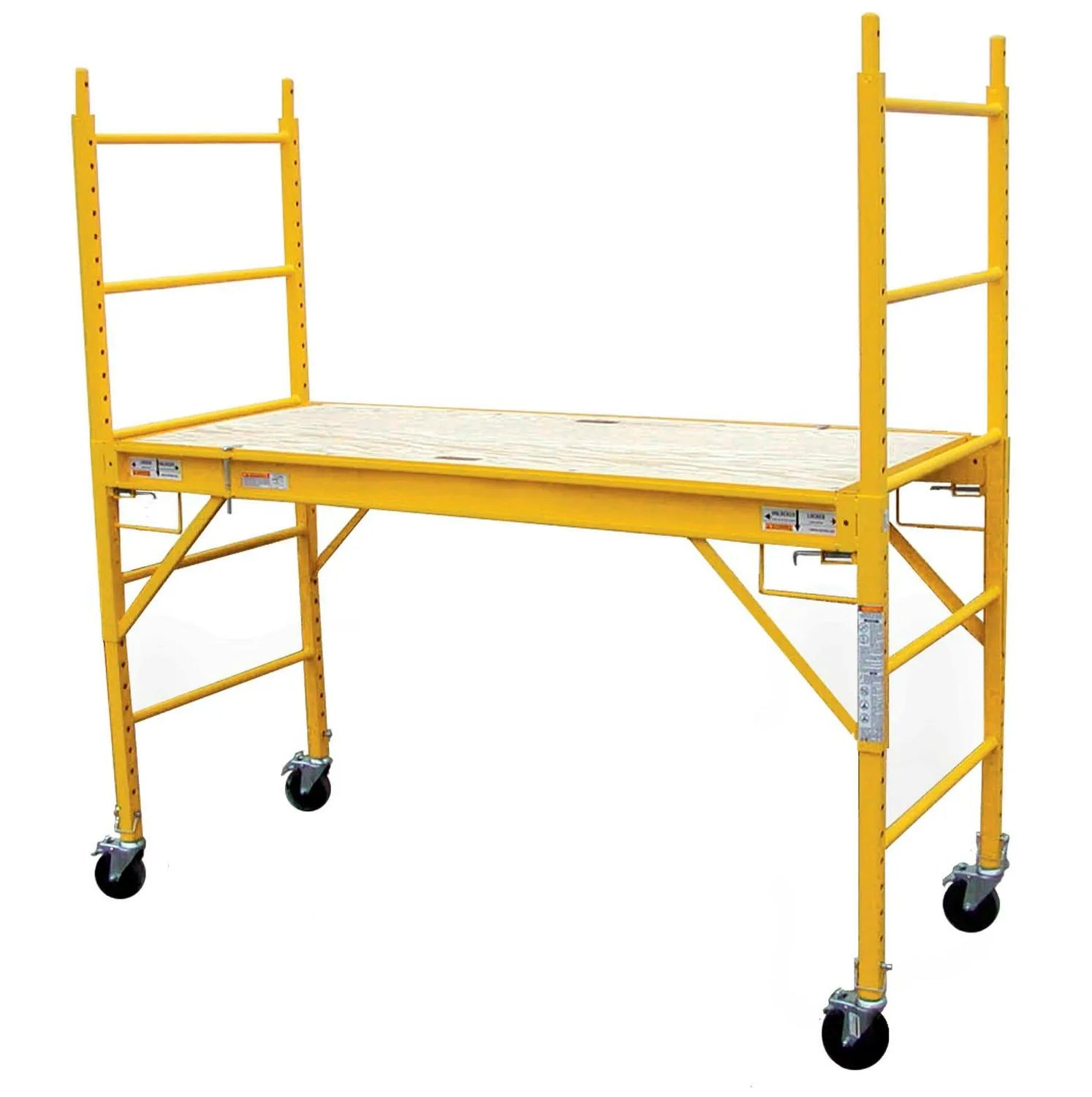 Mobile Pro Series Steel Folding Scaffold with Wood Deck, 1,000lb Load Capacity, 12ft Work Height. Compact Mini Rolling Scaffolding for Indoor Outdoor Use, with Locking Wheels.