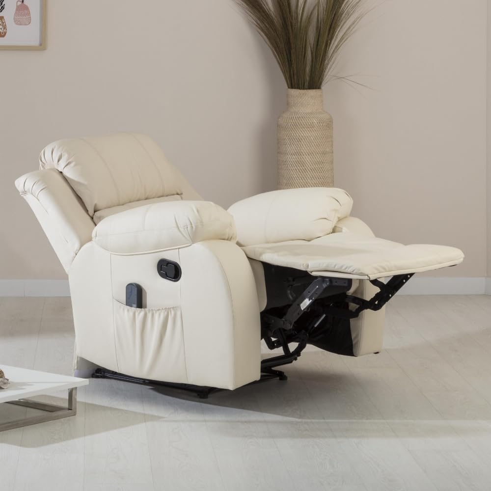 Don Descanso - Sillón Masaje Relax Calor Trevi Negro Reclinable 160º con 8 Motores Silenciosos, Calor Lumbar, Sist. Masaje 4 Zonas y Acabado en PU Anti-Cuarteo [Incluye Mando]. Ideal Gente Mayor