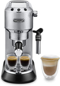 De'Longhi Dedica – Stainless Steel Pump Espresso Coffee Machine for Ground Coffee or Pods, Espresso and Cappuccino, 1.3 L Tank, Anti-Drip System, Model EC685.M, Metallic Colour