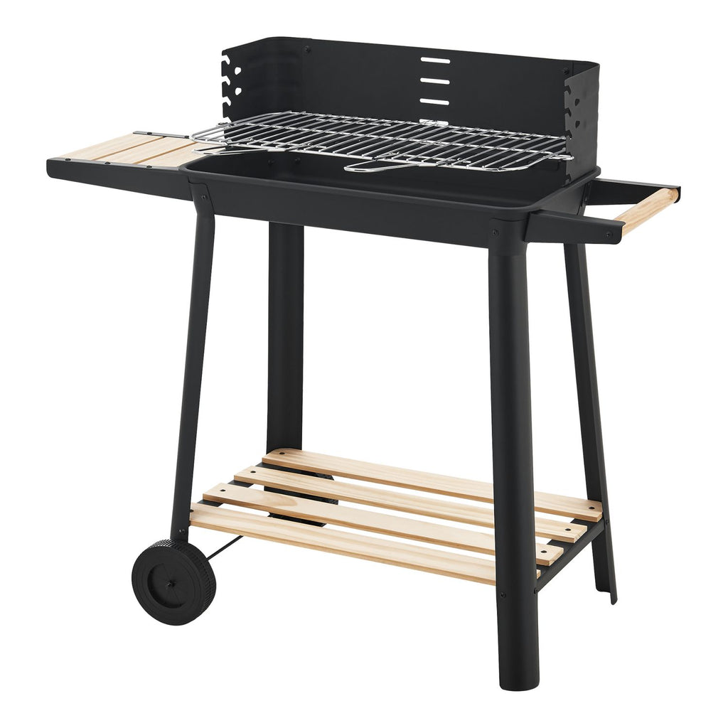 Ari charcoal grill with 2 wheels 78x86x30cm - black/wood [casa.pro]