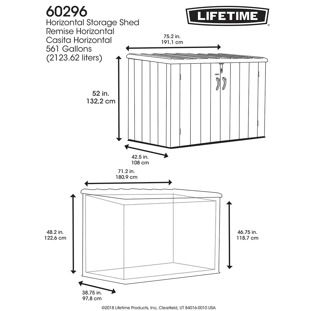 Lifetime Horizontal Shed 2025 6,3' x 3,6' - 2407L Capacity