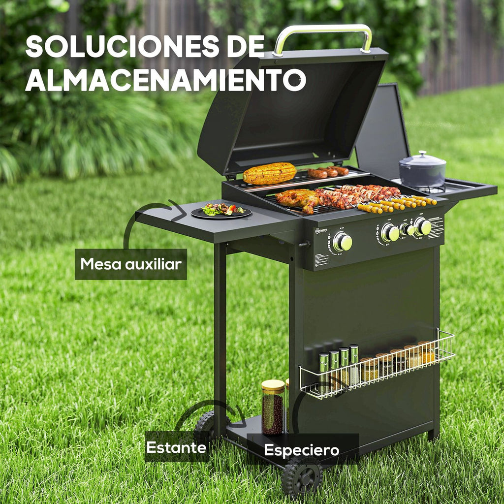 Grill gazowy ABS Steel 123x57x98 cm-outsunny. Czarny