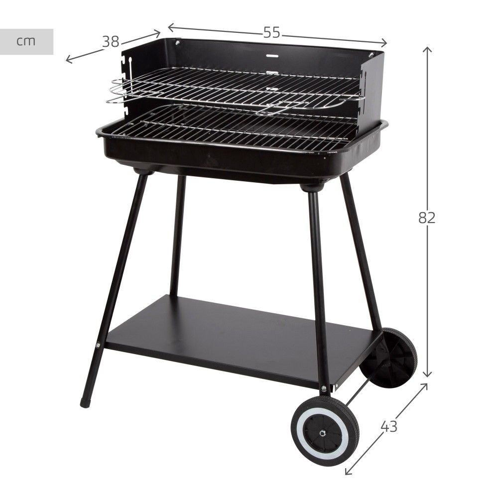 Przenośny grill stalowy 55x43x82 cm - Aktywny. Czarny