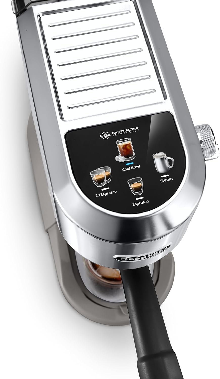 De'Longhi Dedica – Stainless Steel Pump Espresso Coffee Machine for Ground Coffee or Pods, Espresso and Cappuccino, 1.3 L Tank, Anti-Drip System, Model EC685.M, Metallic Colour